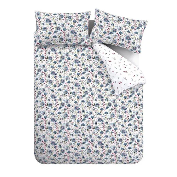 Floral Duvet Cover Set - Blue, Brushed Cotton