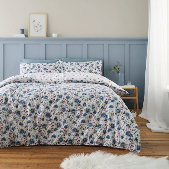Floral Duvet Cover Set - Blue, Brushed Cotton image