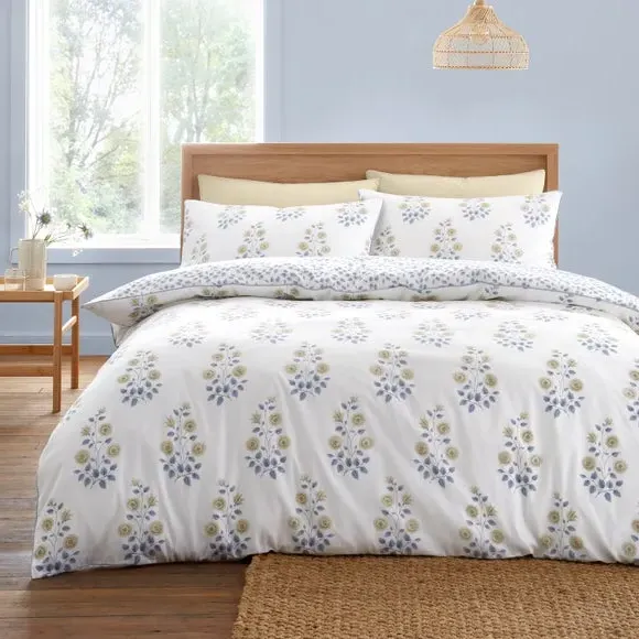 Floral Duvet Cover Set Reversible - Blue, Cotton