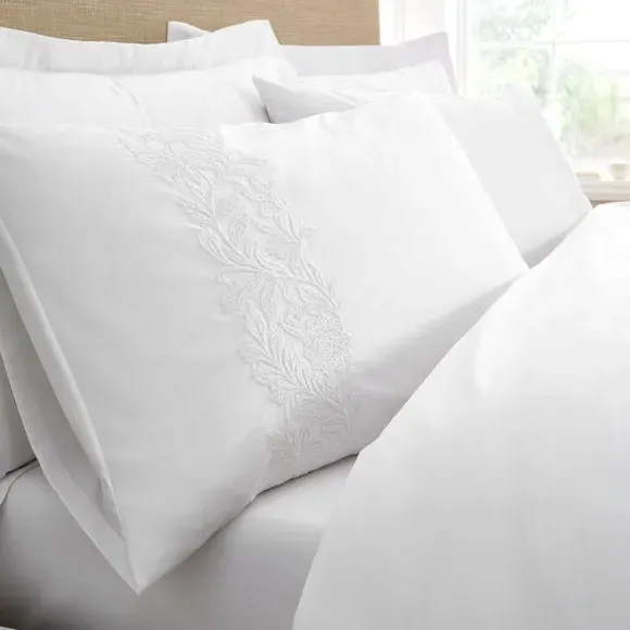 Floral Embroidery Duvet Cover Set - White, Cotton