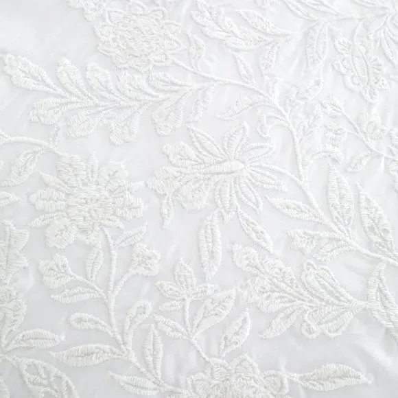 Floral Embroidery Duvet Cover Set - White, Cotton