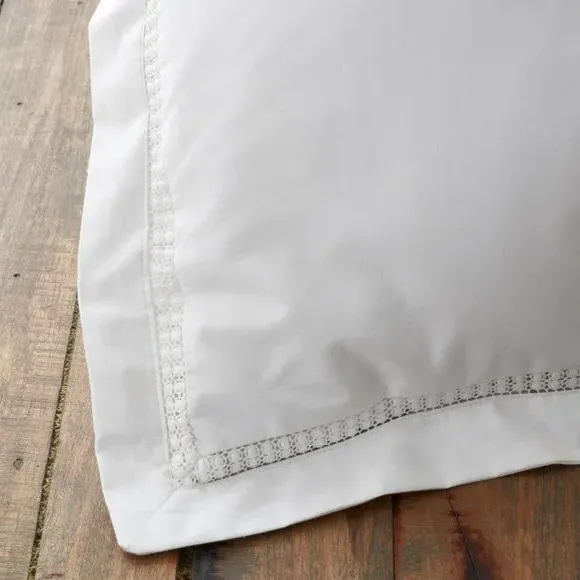 Oxford Duvet Cover Set with Lace Trim - White, Cotton