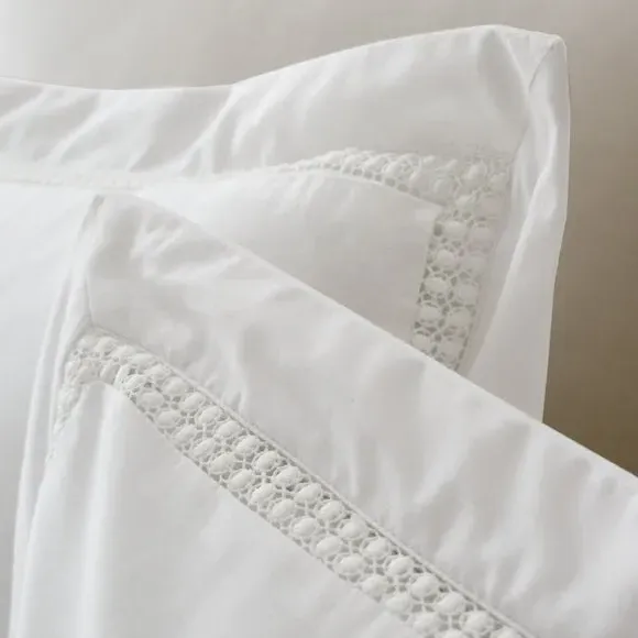 Oxford Duvet Cover Set with Lace Trim - White, Cotton
