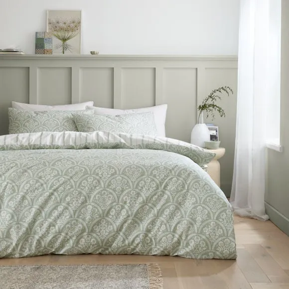 Reversible Duvet Cover Set - Green, Cotton