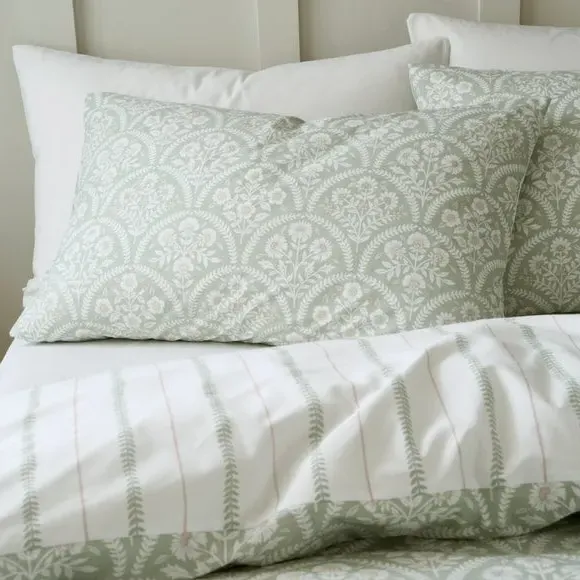 Reversible Duvet Cover Set - Green, Cotton