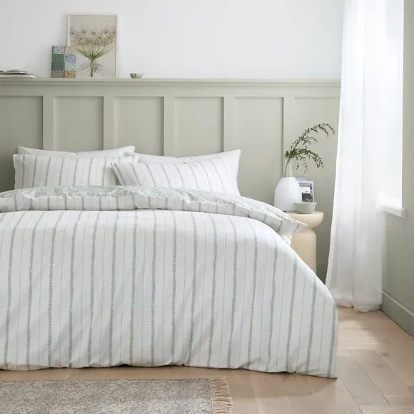 Reversible Duvet Cover Set - Green, Cotton