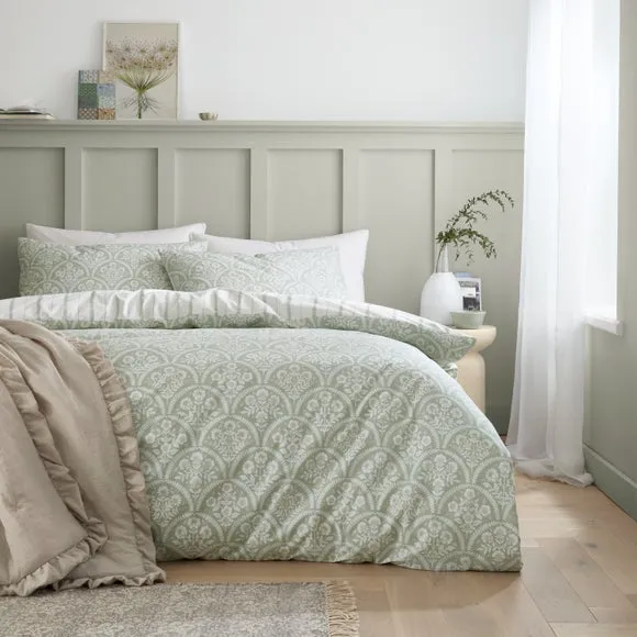 Reversible Duvet Cover Set - Green, Cotton