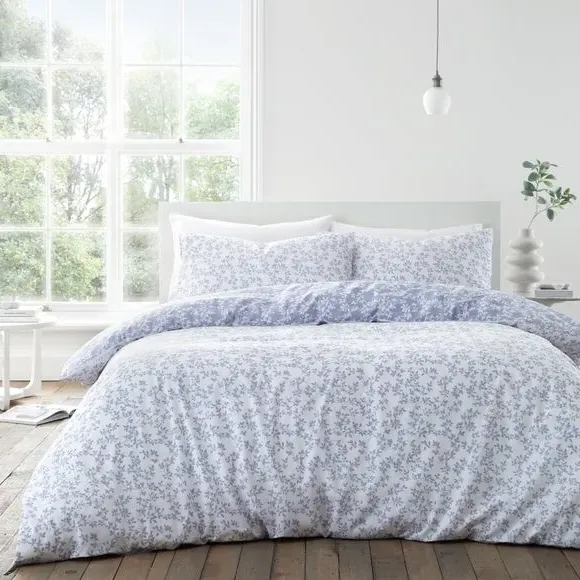 Shadow Leaves Duvet Cover Set - French Blue, Cotton