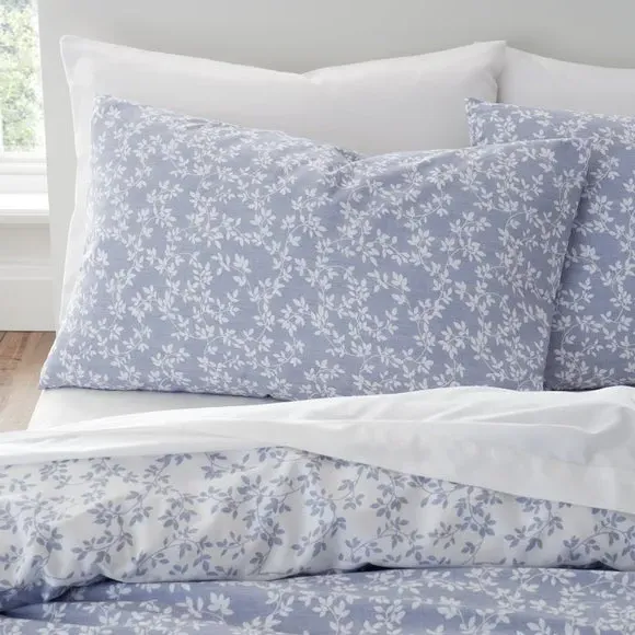 Shadow Leaves Duvet Cover Set - French Blue, Cotton