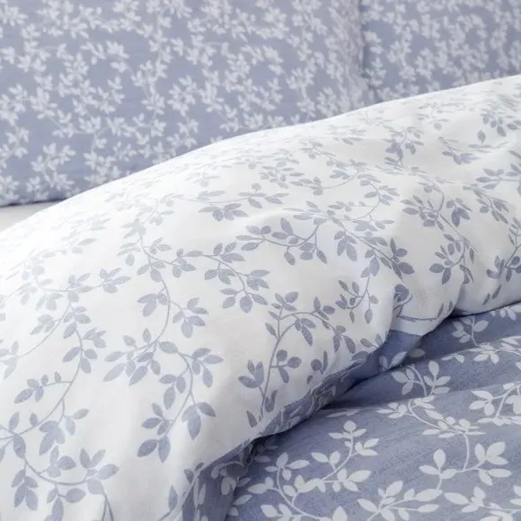 Shadow Leaves Duvet Cover Set - French Blue, Cotton