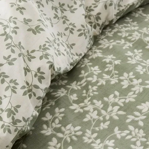 Shadow Leaves Duvet Cover Set - Green, Cotton