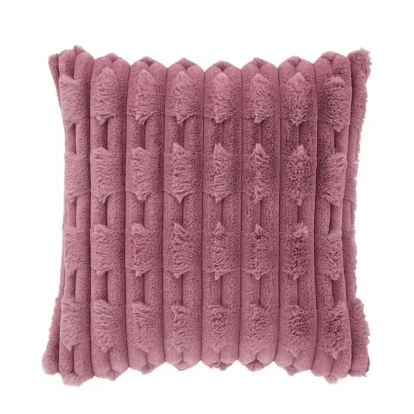 Square Cushion Carved Texture - Pink, Faux Fur