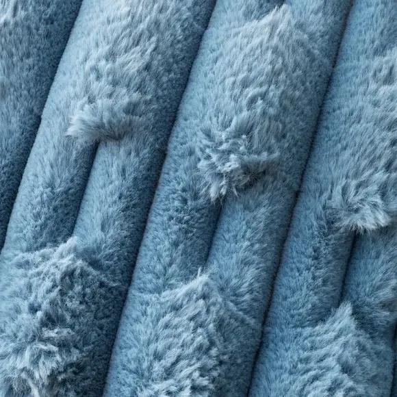 Square Cushion with Carved Design - Blue, Faux Fur