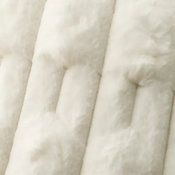 Square Cushion with Carved Design - Cream, Faux Fur