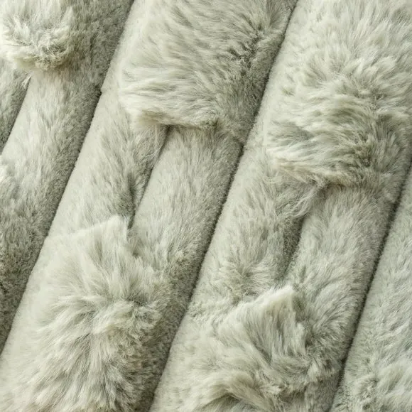 Square Cushion with Carved Design - Green, Faux Fur