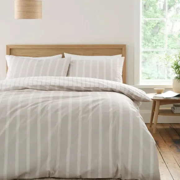 Stripe Duvet Cover Set Reversible - Natural, Cotton