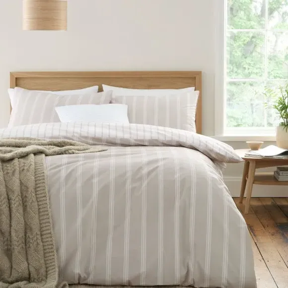 Stripe Duvet Cover Set Reversible - Natural, Cotton image