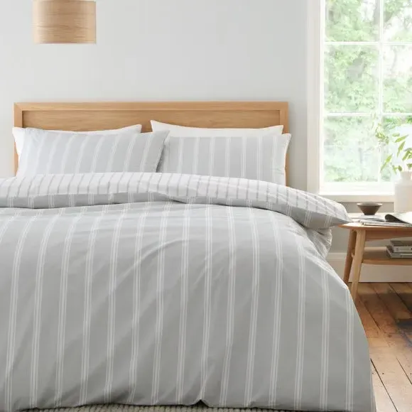 Stripe Duvet Cover Set Reversible - Silver, Cotton