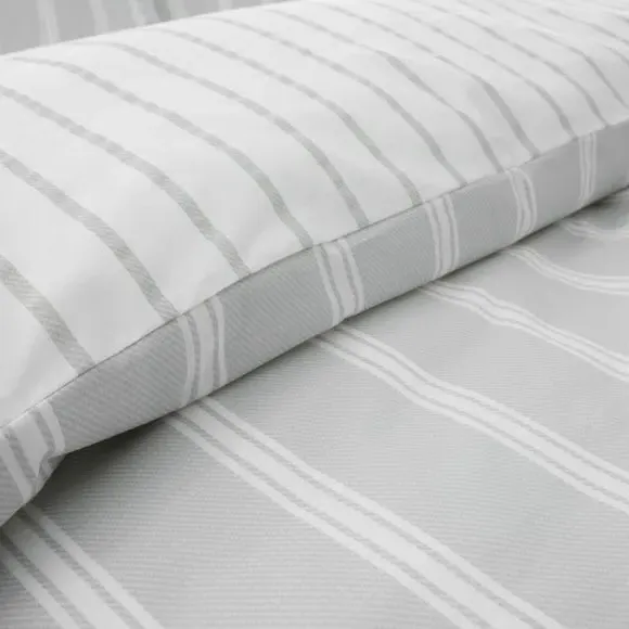 Stripe Duvet Cover Set Reversible - Silver, Cotton