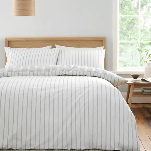 Stripe Duvet Cover Set Reversible - Silver, Cotton