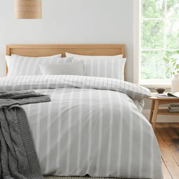Stripe Duvet Cover Set Reversible - Silver, Cotton