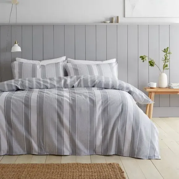 Striped Duvet Cover Set - Grey, Brushed Cotton image