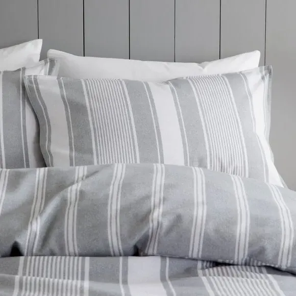 Striped Duvet Cover Set - Grey, Brushed Cotton