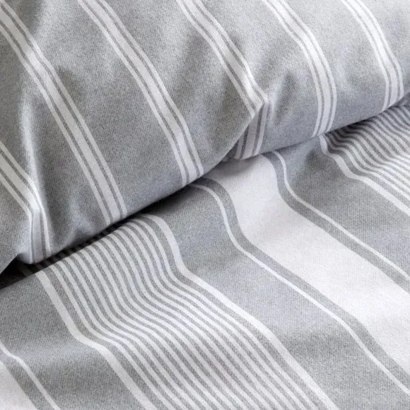 Striped Duvet Cover Set - Grey, Brushed Cotton