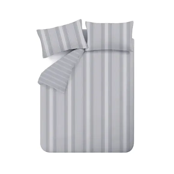 Striped Duvet Cover Set - Grey, Brushed Cotton