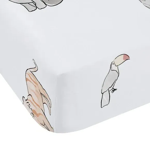 Zoo Animals Fitted Sheet - White, Cotton