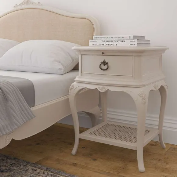1 Drawer Bedside Table with Shelf - Cream, Wood image