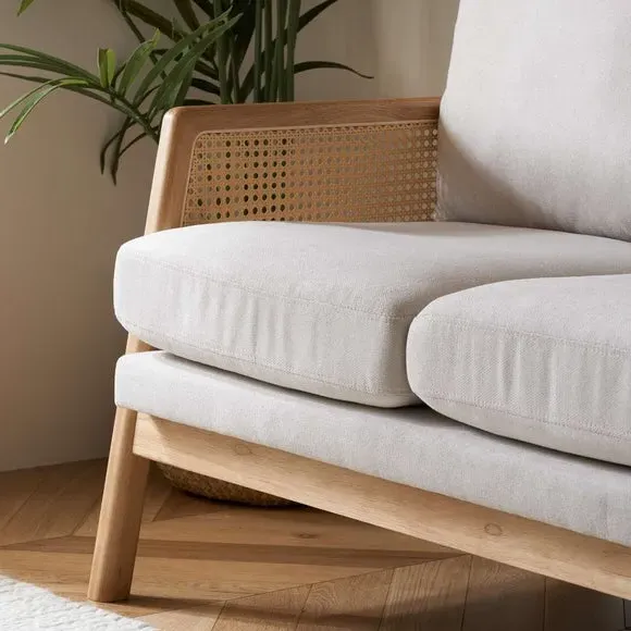 2-Seater Sofa with Rattan Frame - Natural