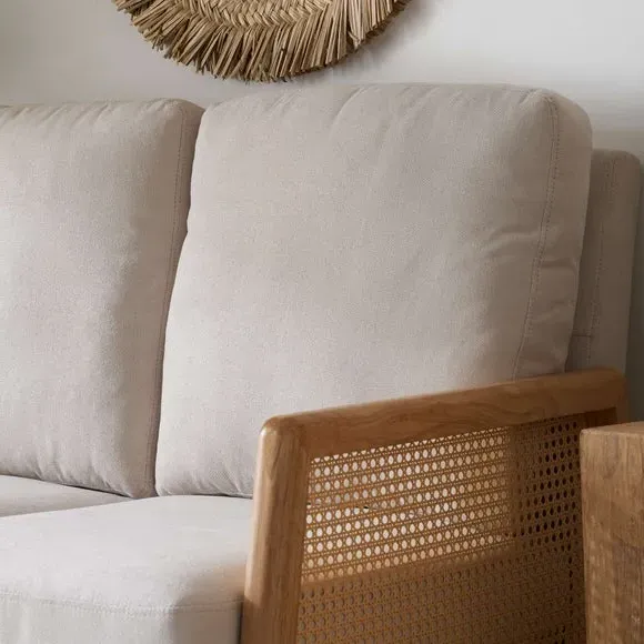 2-Seater Sofa with Rattan Frame - Natural