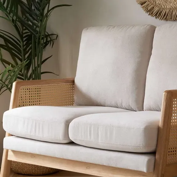 2-Seater Sofa with Rattan Frame - Natural