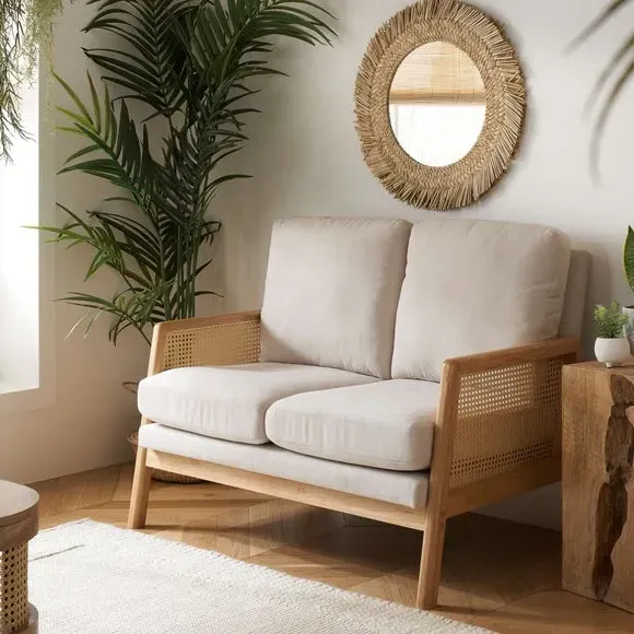 2-Seater Sofa with Rattan Frame - Natural image