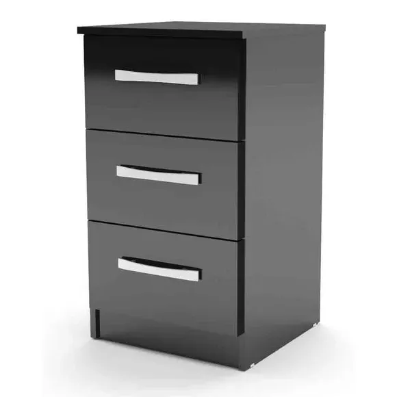 3-Drawer Bedside Table with Gloss Finish - Black image