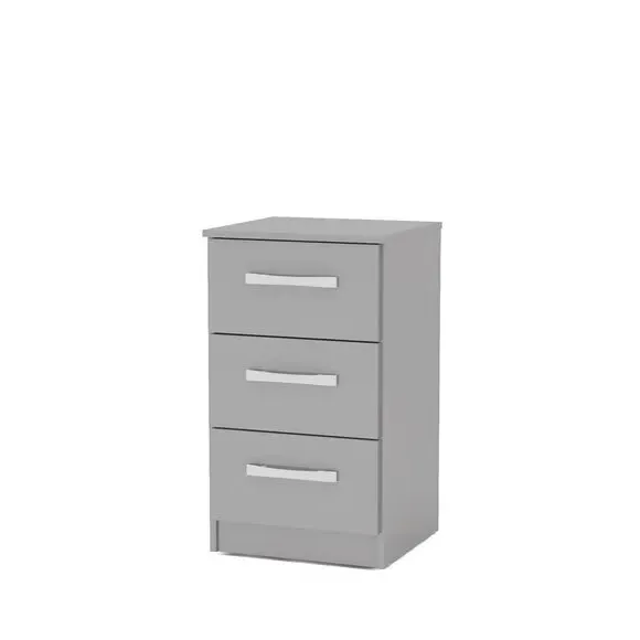 3-Drawer Bedside Table with Gloss Finish - Grey