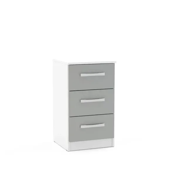 3-Drawer Bedside Table with Gloss Finish - White