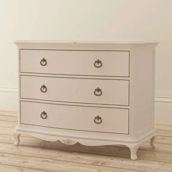 3-Drawer Chest with Carved Details - Cream, Wood