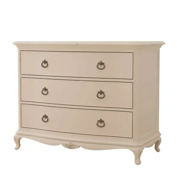 3-Drawer Chest with Carved Details - Cream, Wood
