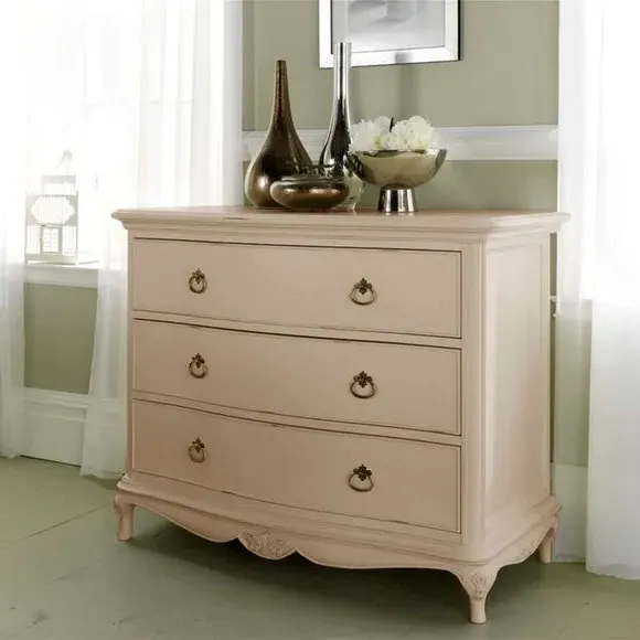 3-Drawer Chest with Carved Details - Cream, Wood image