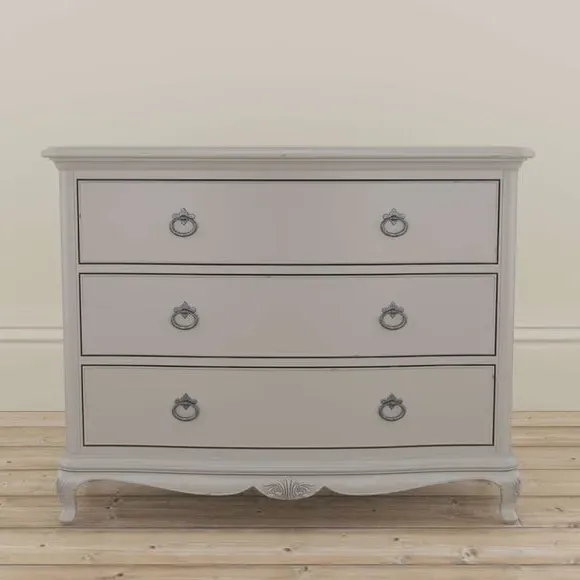 3 Drawer Low Chest with Carved Details - Grey