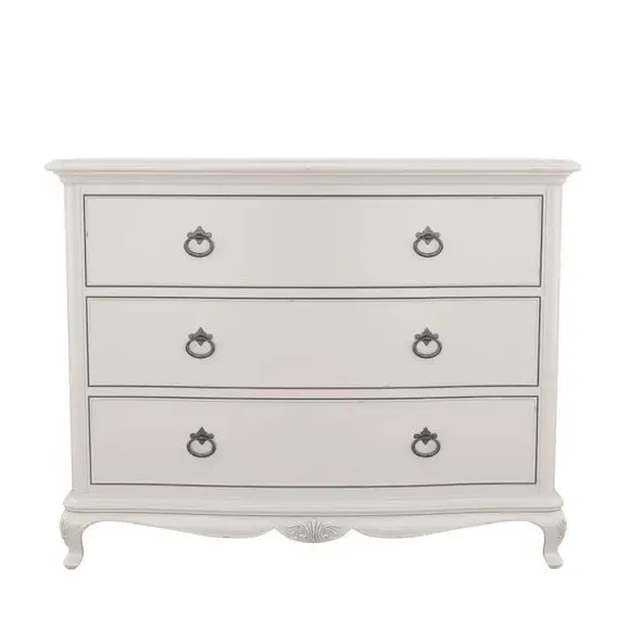 3 Drawer Low Chest with Carved Details - Grey