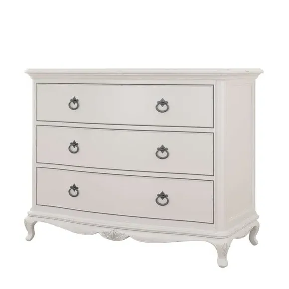 3 Drawer Low Chest with Carved Details - Grey