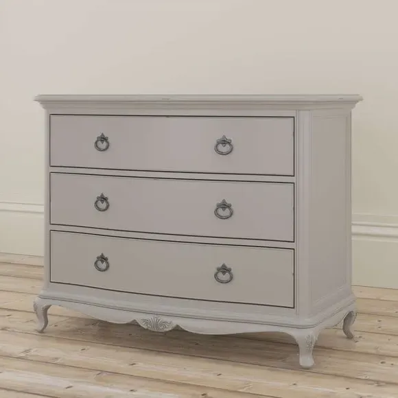 3 Drawer Low Chest with Carved Details - Grey image