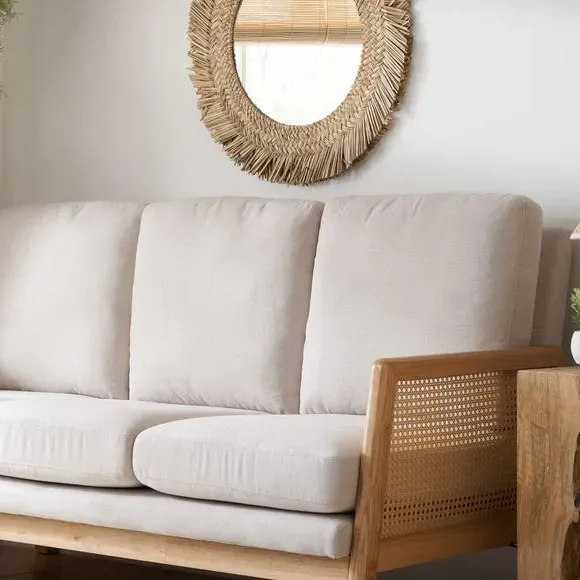 3-Seater Sofa with Rattan Frame - Natural