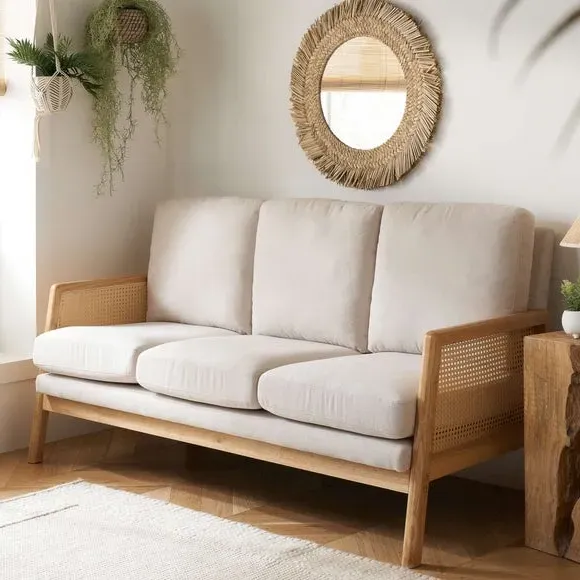 3-Seater Sofa with Rattan Frame - Natural image