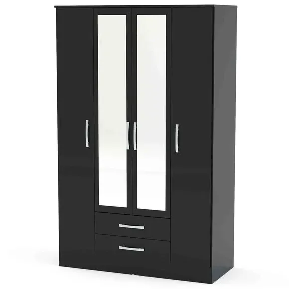 4-Door Wardrobe with Mirror - Black, MDP image