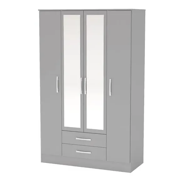 4-Door Wardrobe with Mirror - Grey, MDP
