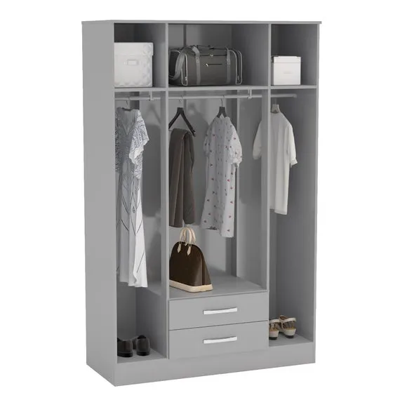 4-Door Wardrobe with Mirror - Grey, MDP